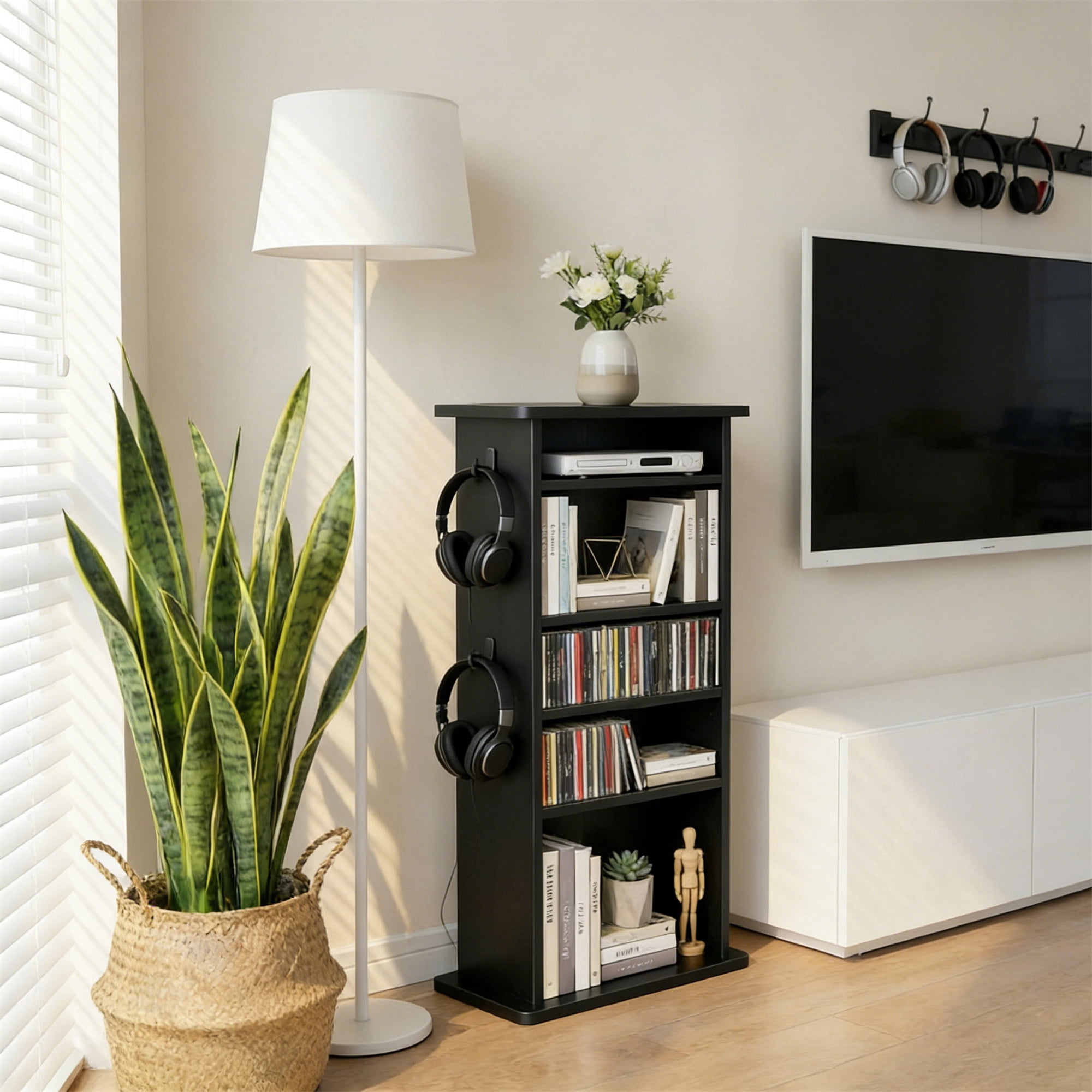 Modern Dvd Rack Multimedia Storage Cabinet, DVD Rack Book Shelf Organizer Stand Audio ...