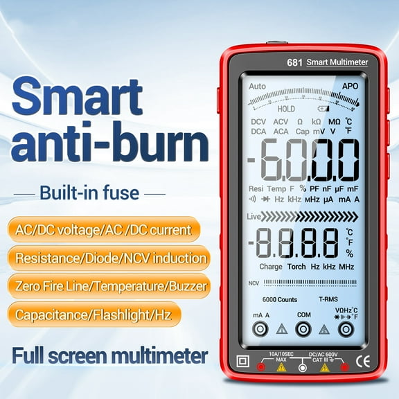 Multimeter ANENG 681 6000 Counts Digital Multimeter Smart Anti-burn Rechargeable Universal Meter NCV Tester 5-inch Large LCD With Backlit Flashlight For Voltage Current Resistance