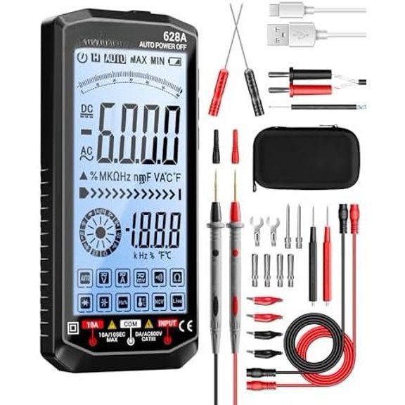 Multimeter,Digital Voltmeter Tester,TRMS 6000 Counts Rechargeable Meter Measures ,Current,Resistance,Capacitance,Temperature,Hz,NCV,Diode,Continuity Auto Ranging Electircal Tools