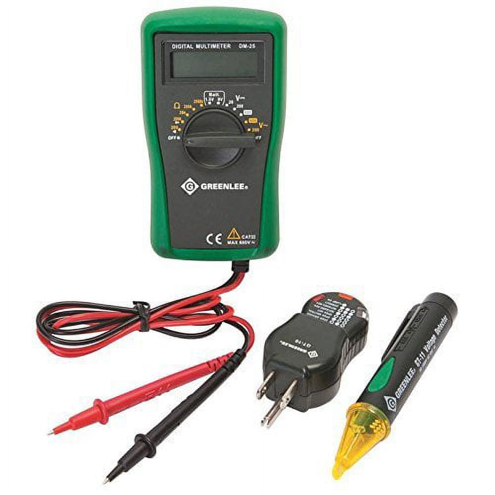 Greenlee Digital Multimeter Kit With Case - 600 V Manual Tester - Black — Residential Use, Standard Application