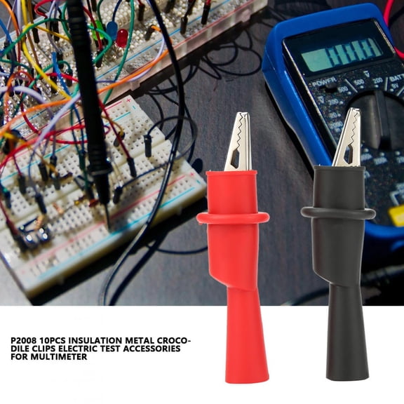 Multimeter Test Leads, High,Quality Metal Crocodile Clips with Insulating Cover, Red Black Set