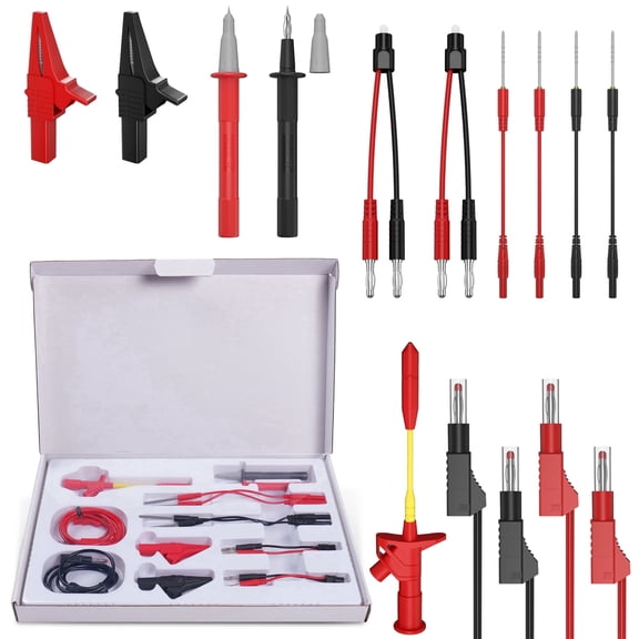 Multimeter Test Leads Set 13Pcs, 4mm Banana Plug, Large Alligator Clips, Compatible with Fluke, Copper Wire Probes for Electrical Measurement