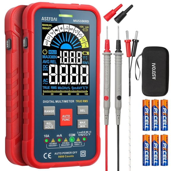 Multimeter Tester 10000 Counts TRMS Auto-Ranging Color LCD Screen Digital Volt Meter, Fast Accurately Measures Voltage Current Amp Resistance Continuity Duty-Cycle Capacitance Temperature