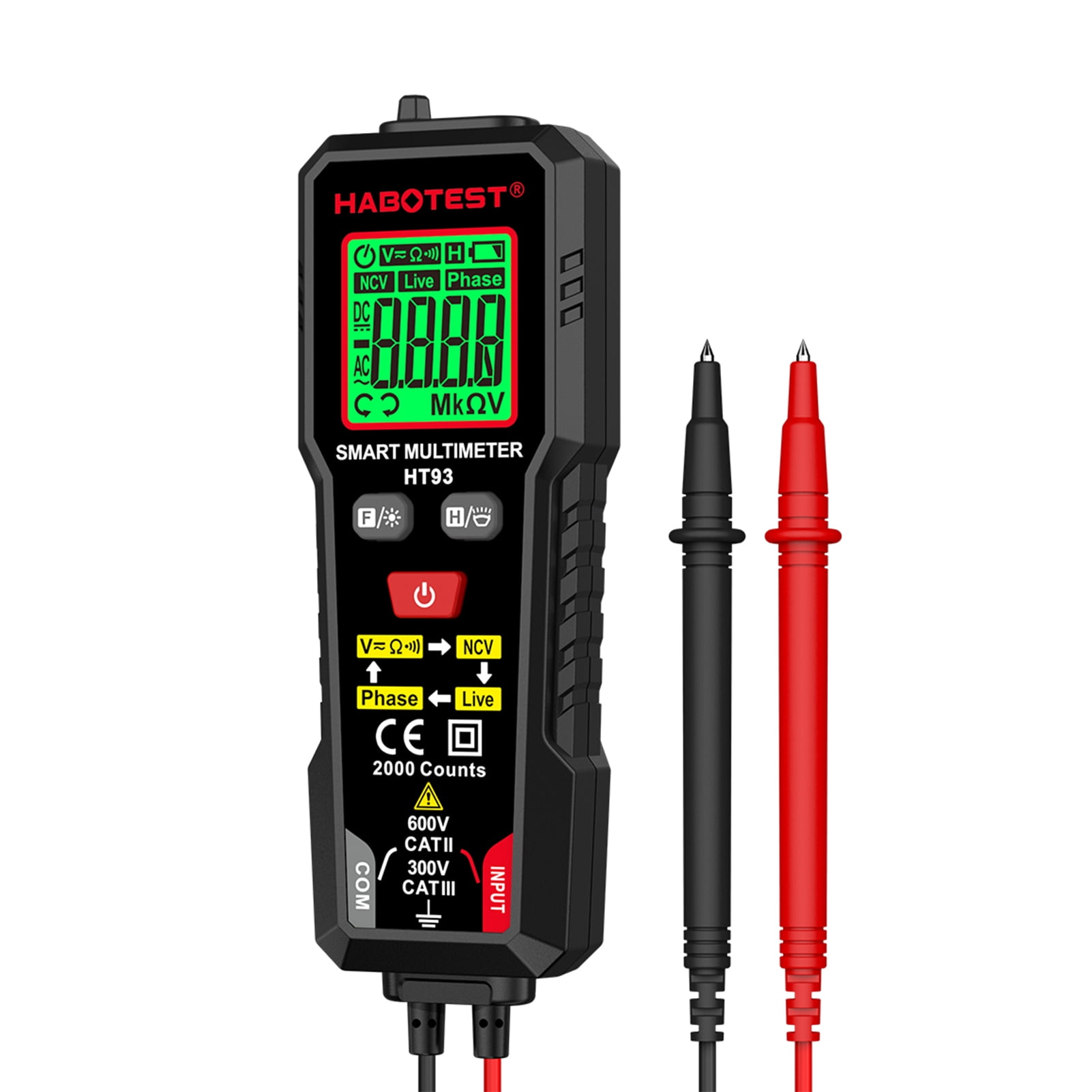 Extech ET20 Dual Voltage Tester - 100-250V AC/DC, Snap-On Probes, UL Listed