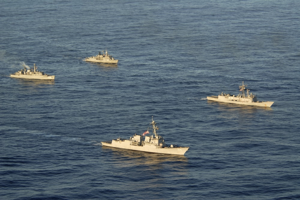 Multinational Navy ships move into formation during UNITAS 52 in the Atlantic Ocean Canvas Art - Stocktrek Images (35 x 24)