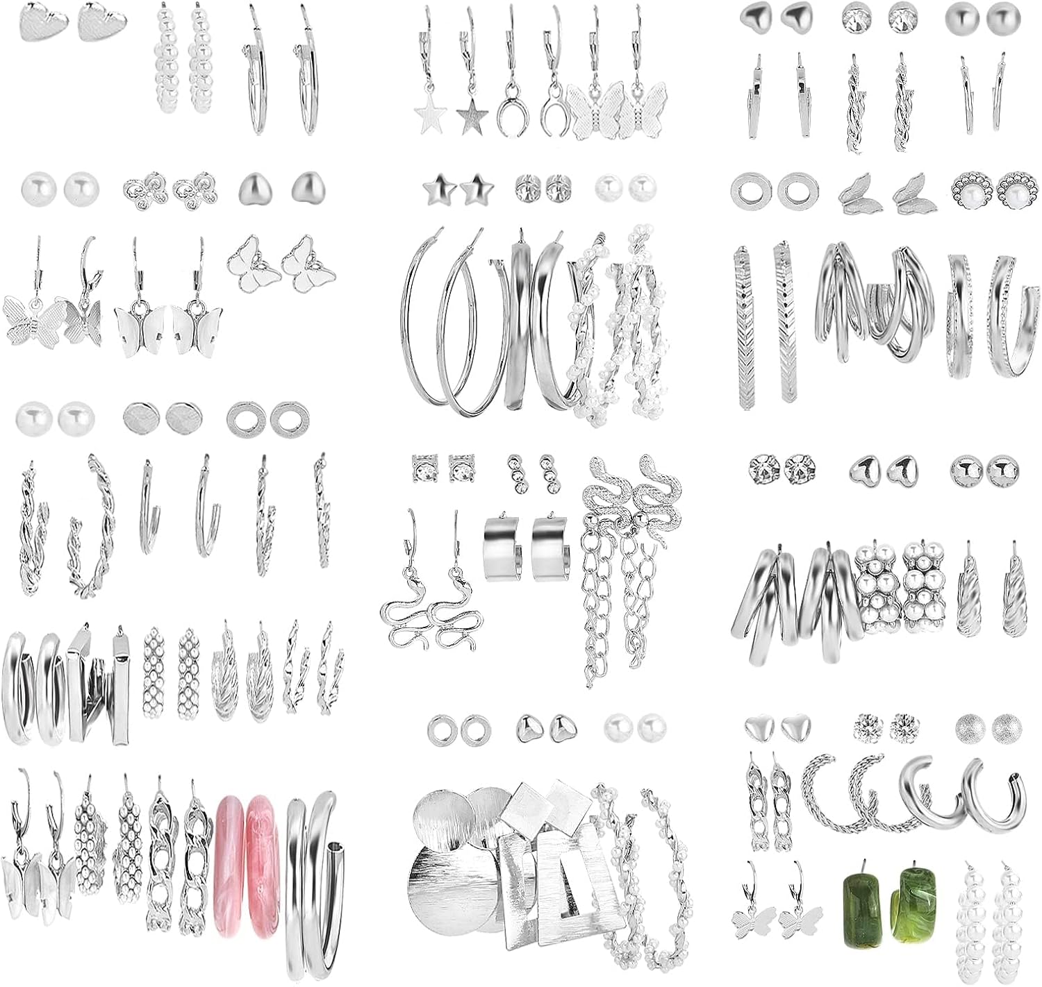 POFO Multipack Earrings Set For Women Hypoallergenic Studs Fashion Drop Dangle Earring Zircon Pearl Stud Earring Statement Hoop Earrings For Women[E5113]