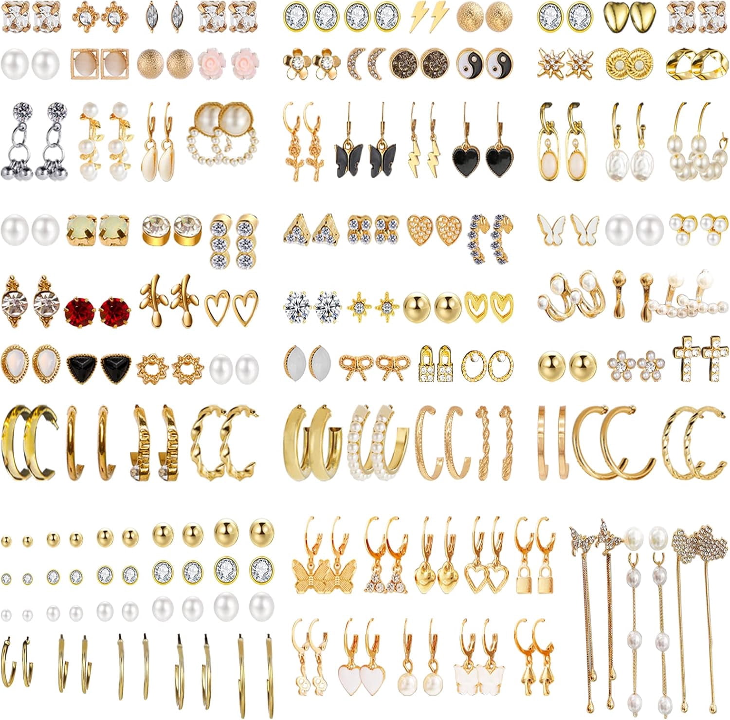 POFO Multipack Earrings Set For Women Hypoallergenic Studs Fashion Drop Dangle Earring Zircon Pearl Stud Earring Statement Hoop Earrings For Women[E5119]