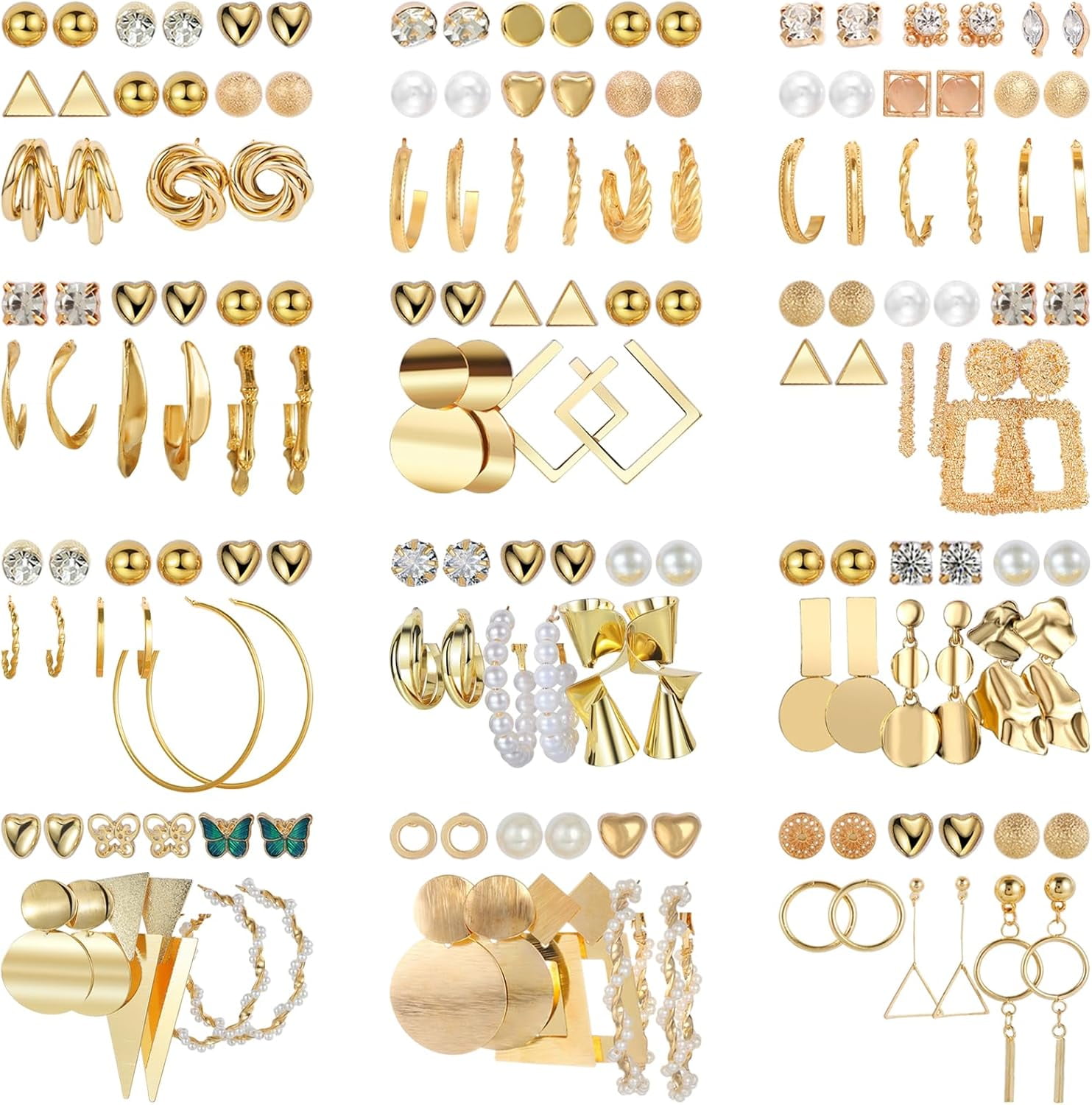 POFO Multipack Earrings Set For Women Hypoallergenic Studs Fashion Drop Dangle Earring Zircon Pearl Stud Earring Statement Hoop Earrings For Women[E5120]