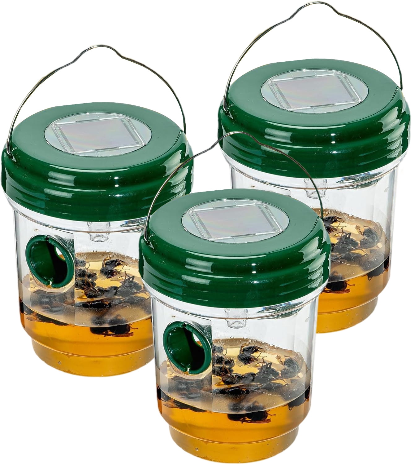 Multipack Wasp Trap Solar Powered Bee Trap Reusable Fly Traps Outdoor Hanging Wasp Killer with UV LED Light Flying Insects Bee Killer for Indoor Outside Patio Garden Home (Green)