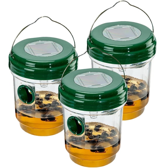 Multipack Wasp Trap Solar Powered Bee Trap Reusable Fly Traps Outdoor Hanging Wasp Killer with UV LED Light Flying Insects Bee Killer for Indoor Outside Patio Garden Home (Green)