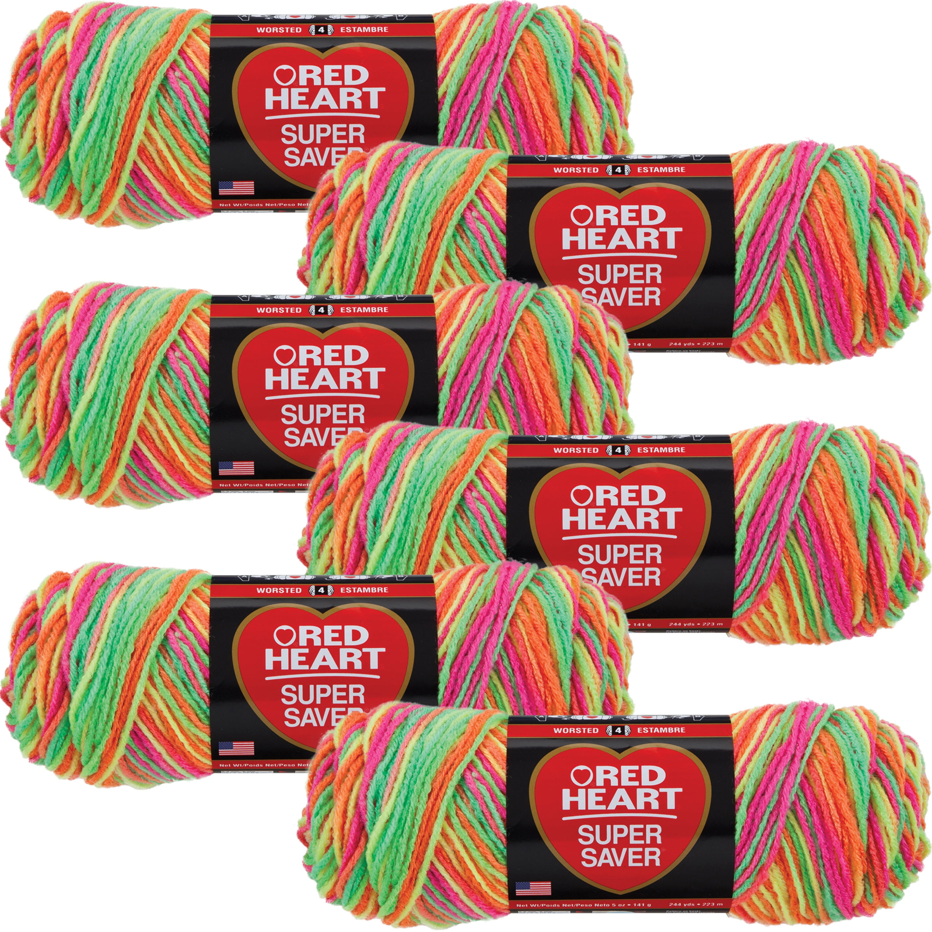 Multipack of 06 - Red Heart Super Saver Yarn-Day Glow