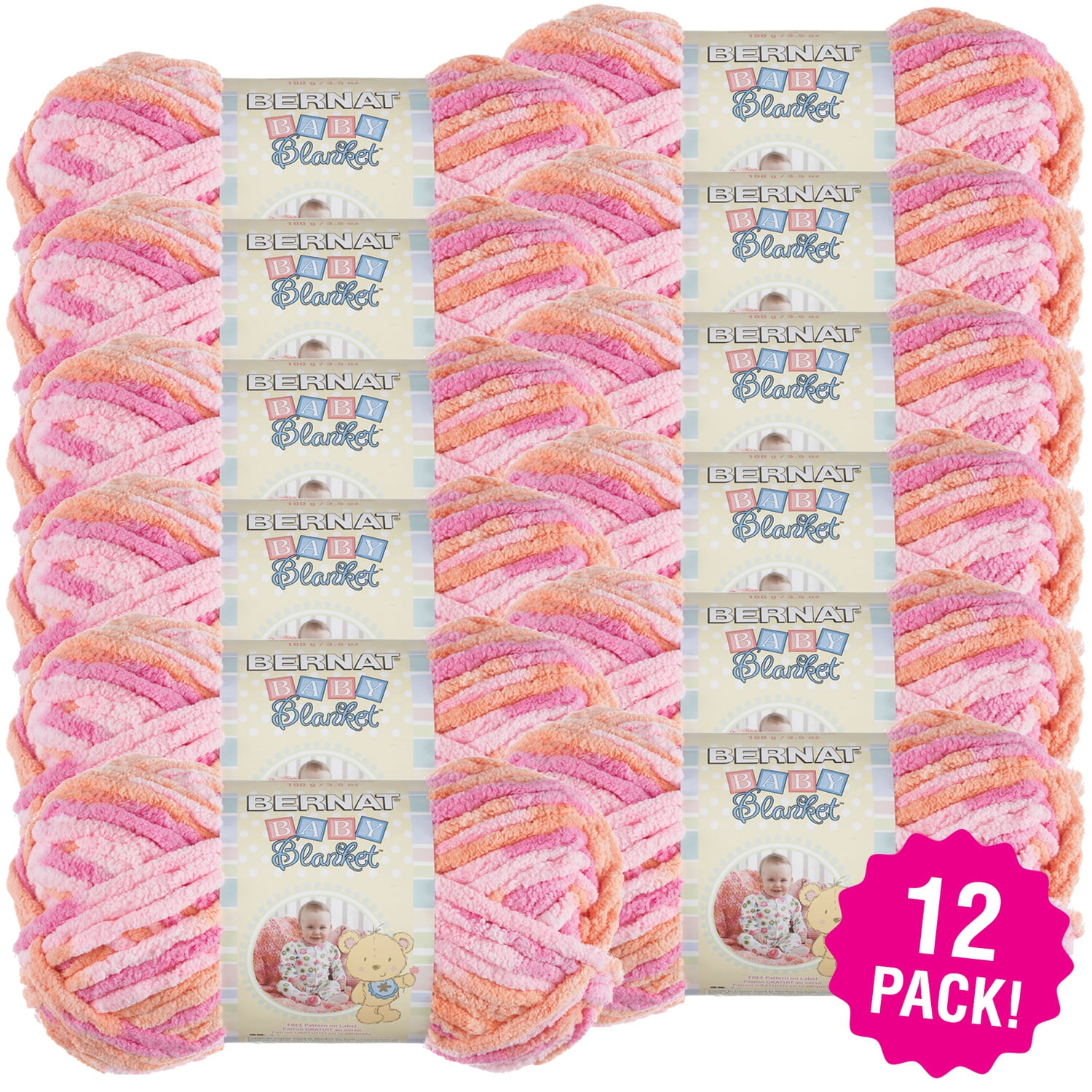 Multipack of 12 - Bernat Baby Blanket Yarn-Peachy