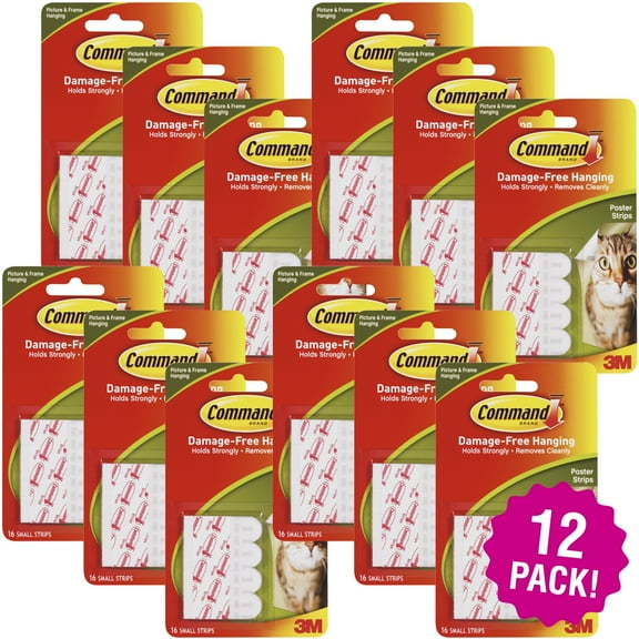 Multipack of 12 - Command Small Poster Strips-White 16/Pkg