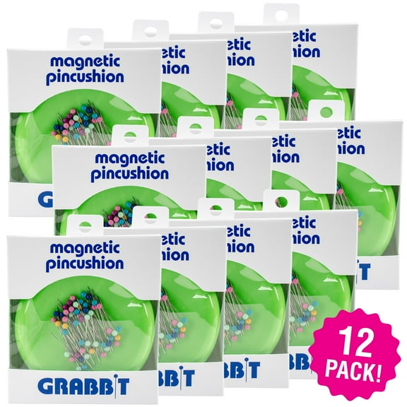 Multipack of 12 - Grabbit Magnetic Pincushion W/50 Pins-Lime