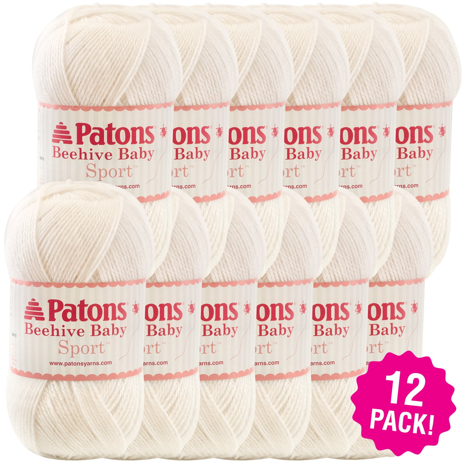 Multipack of 12 Patons Beehive Baby Sport Yarn SolidsAngel White