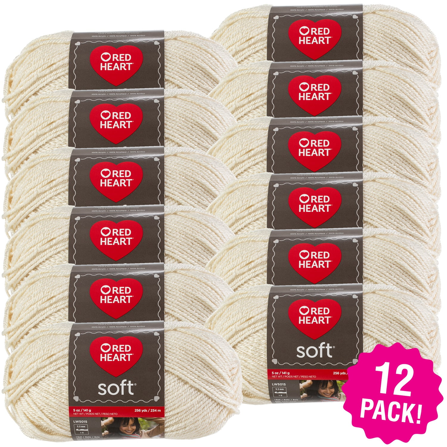 Multipack of 12 - Red Heart Soft Yarn-Off White