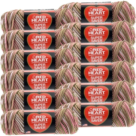 Multipack of 12 - Red Heart Super Saver Yarn-Pink Camo
