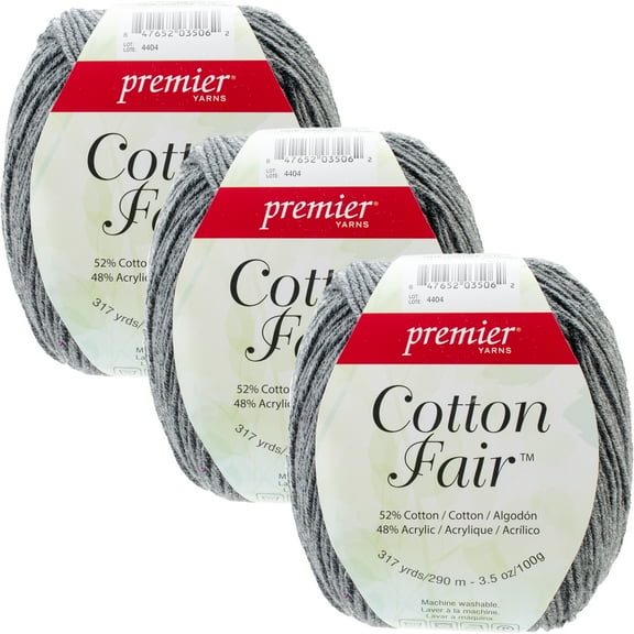 Multipack of 3 - Premier Yarns Cotton Fair Solid Yarn-Slate Grey