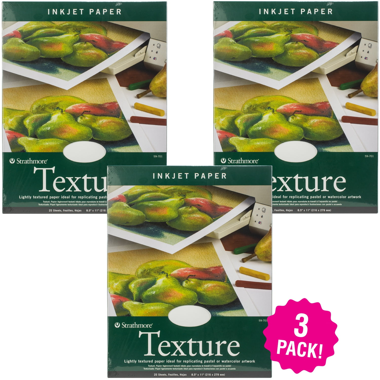 Multipack of 3 - Strathmore Ink Jet Paper Texture 8.5"X11"-25 Sheets
