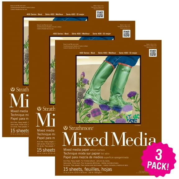 Multipack of 3 - Strathmore Mixed Media Vellum Paper Pad 11"X14"-15 Sheets