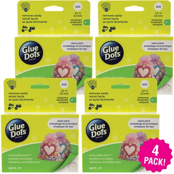 Multipack of 4 - Glue Dots .5" Dot Sheets Value Pack-Removeable, 600 Clear Dots