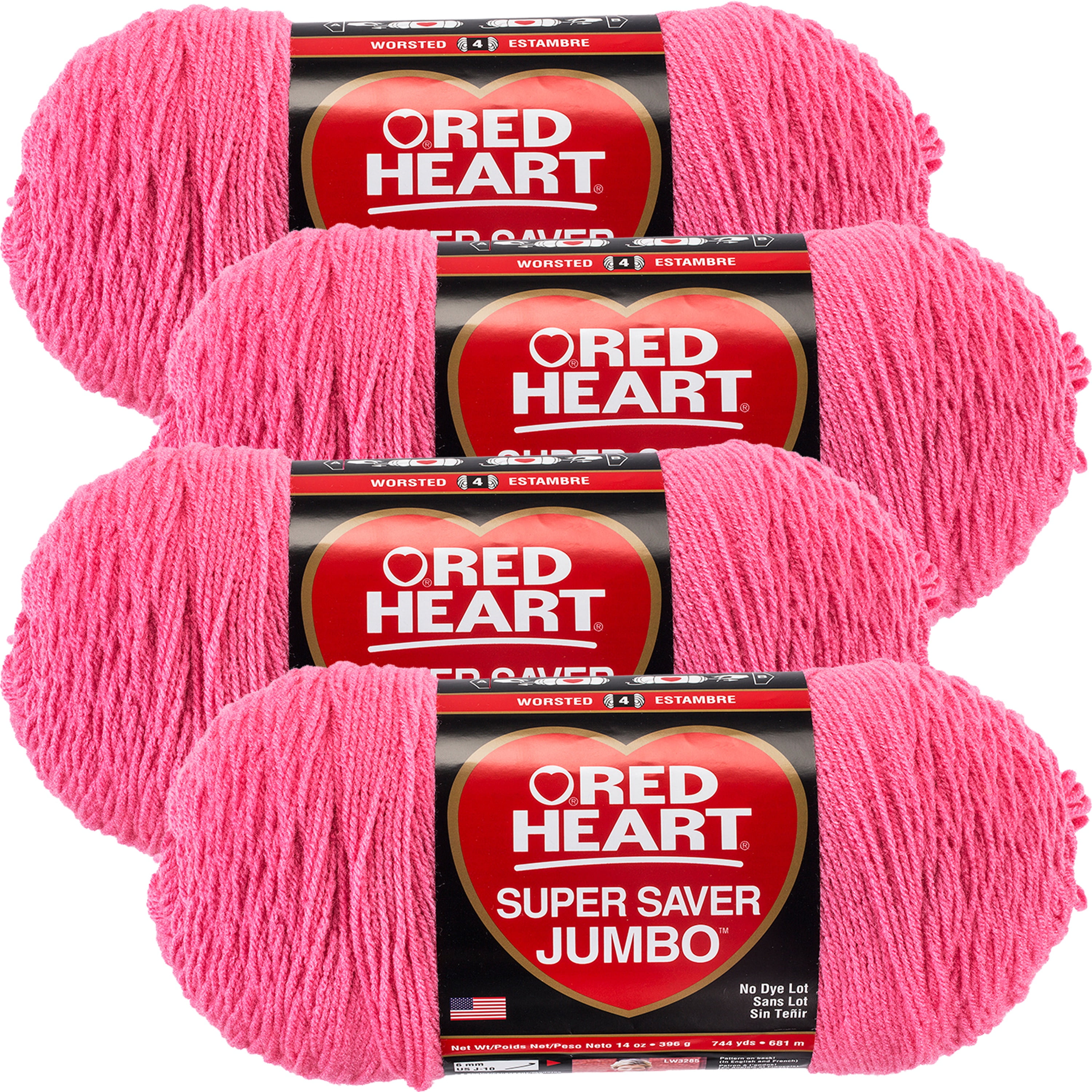 Multipack of 4 - Red Heart Super Saver Jumbo Yarn-Perfect Pink
