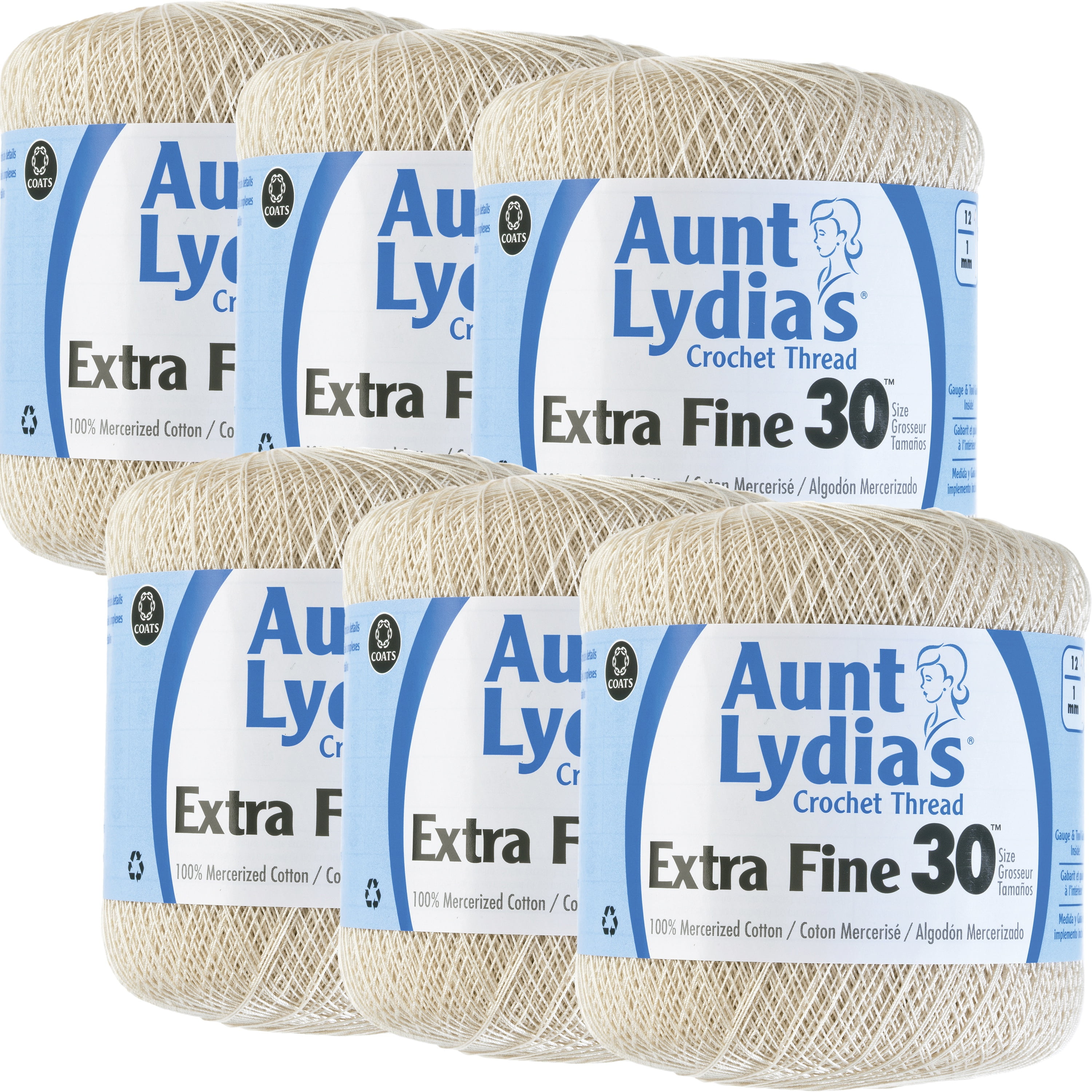 Multipack of 12 - Aunt Lydia's Fashion Crochet Thread Size 3-White
