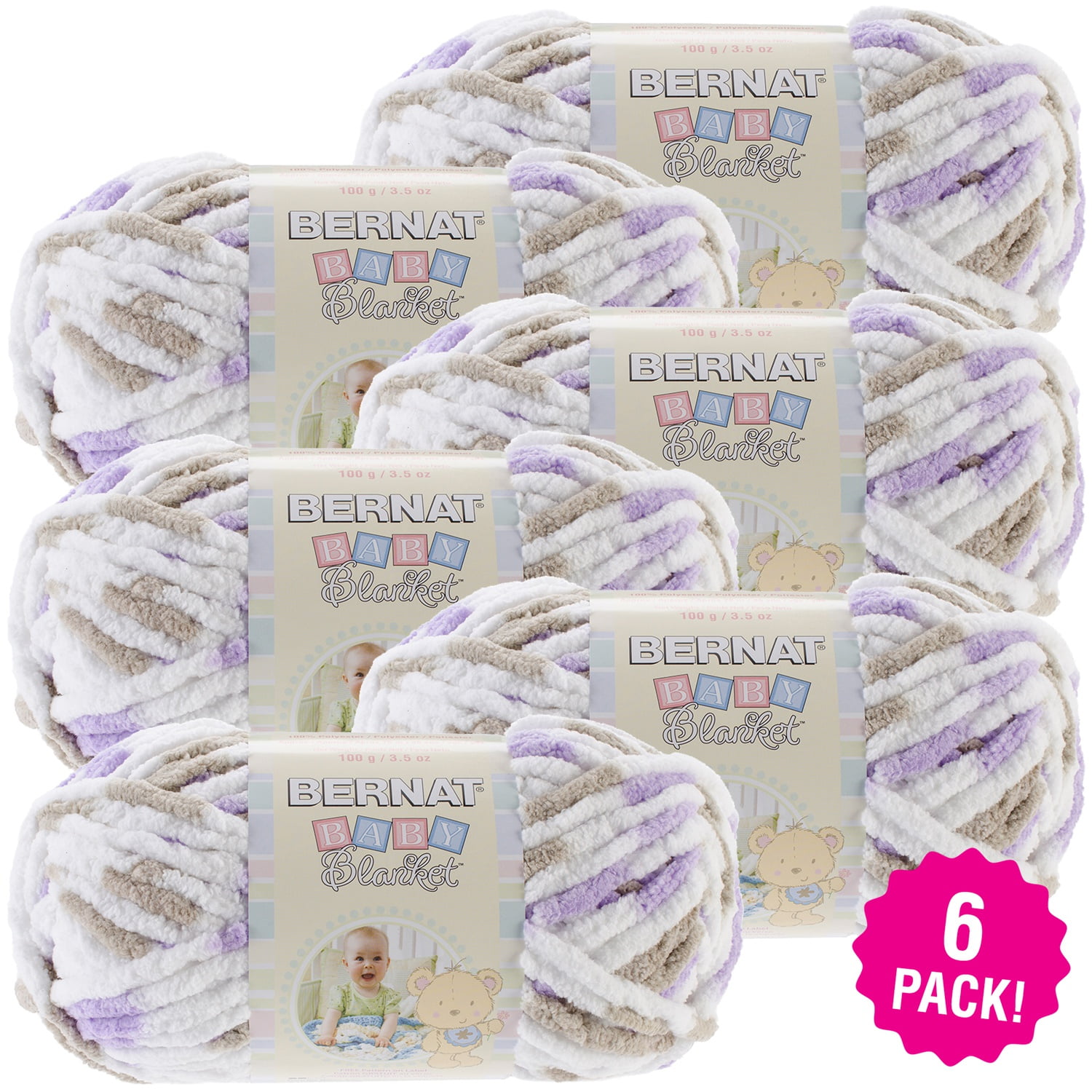 Bernat Baby Blanket Yarn - Little Lilac Dove Print, Multipack of 6