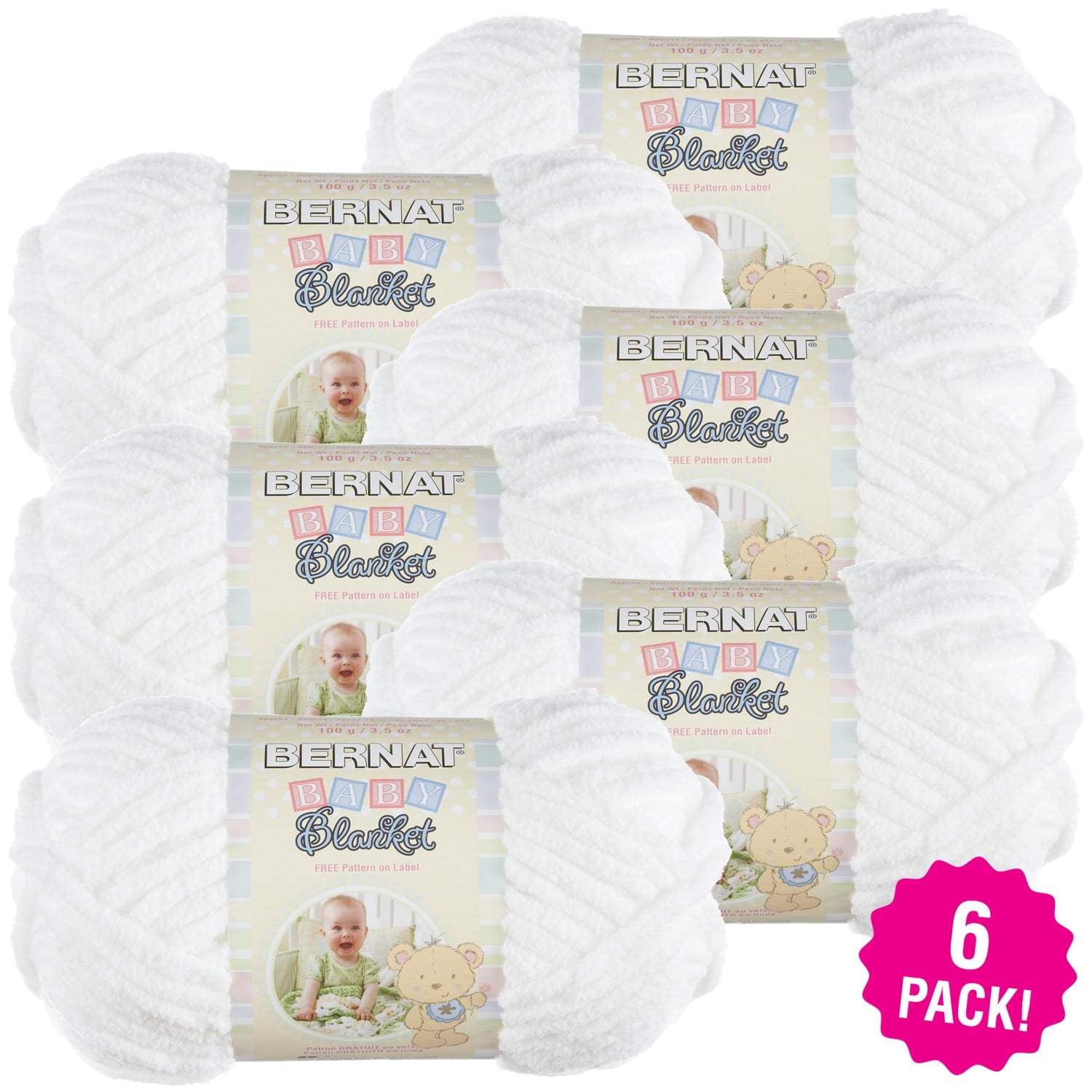 Multipack of 6 - Bernat Baby Blanket Yarn-White