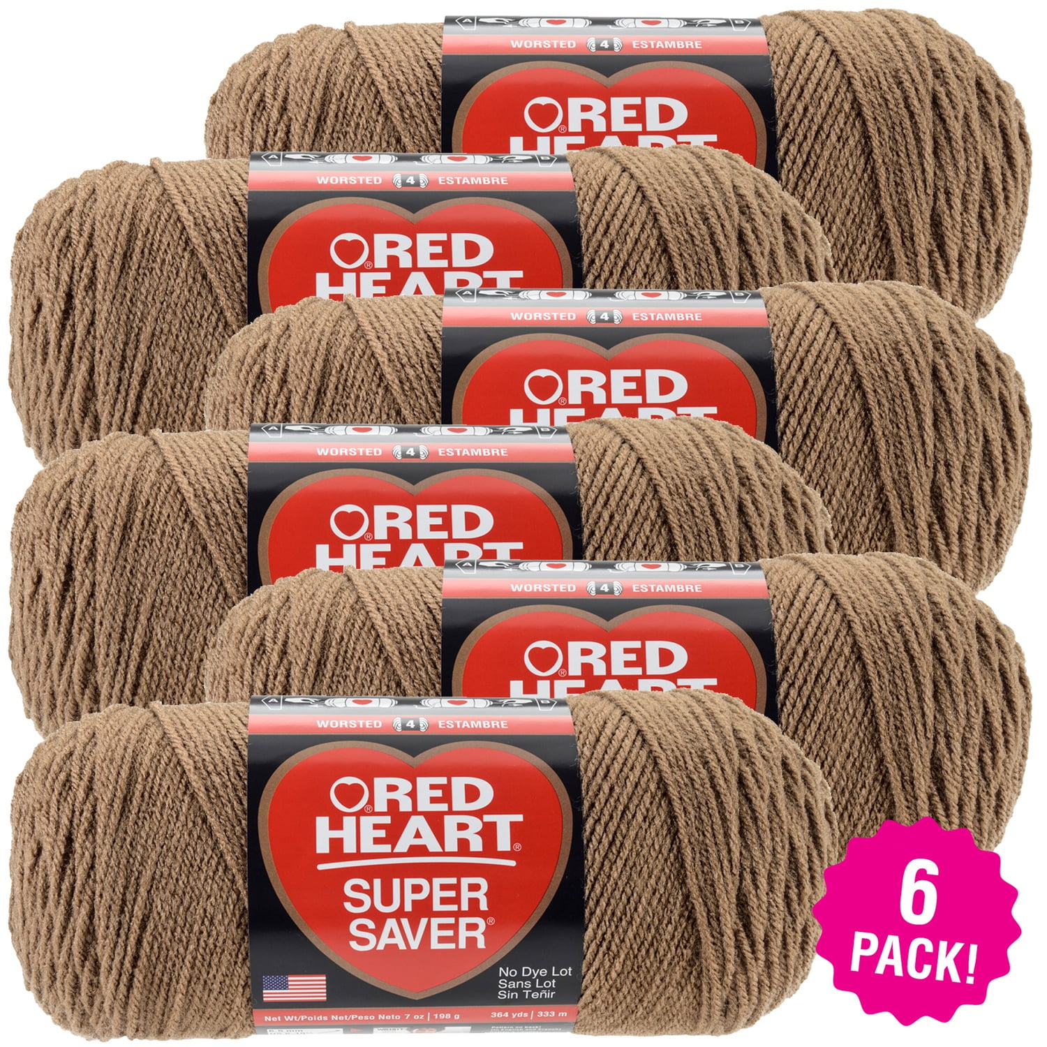 Multipack of 6 - Red Heart Super Saver Yarn-Cafe Latte