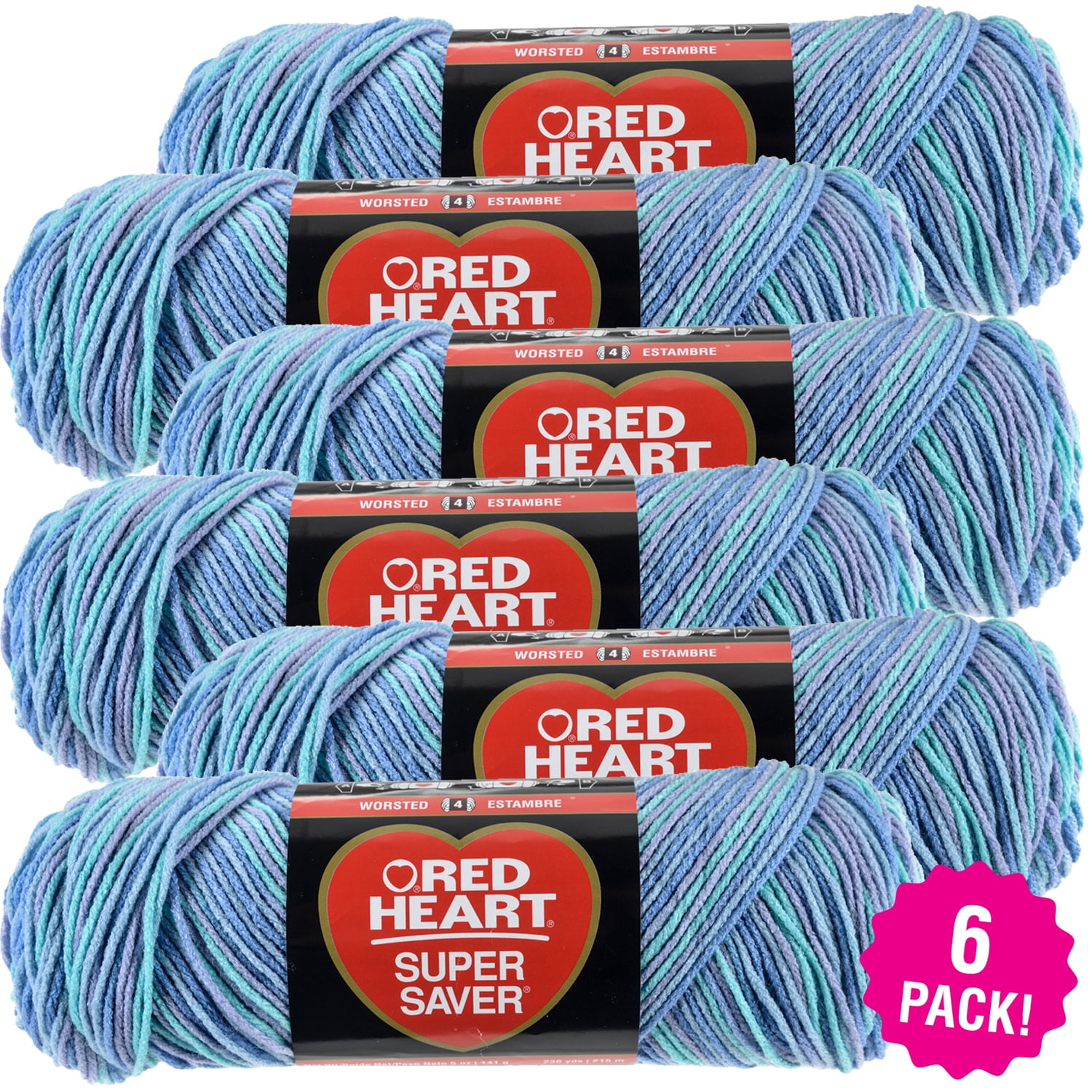 Multipack of 6 - Red Heart Super Saver Yarn-Ocean