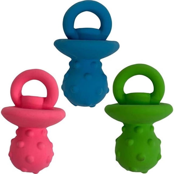 Multipet 44205 Minipet Latex-Covered Plush Dog Toy Pacifier, 4 In. - Quantity 3
