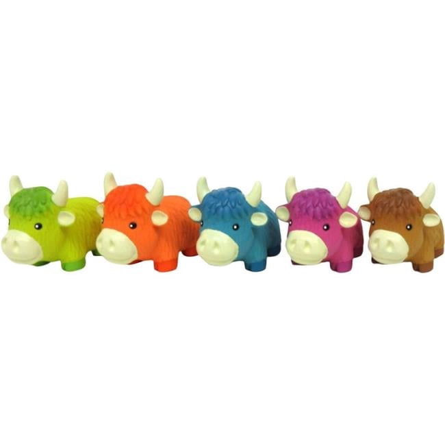 Multipet 44303 2.95 x 4 in. Mini Highland Cow Latex Dog Toy, Assorted Color - Small