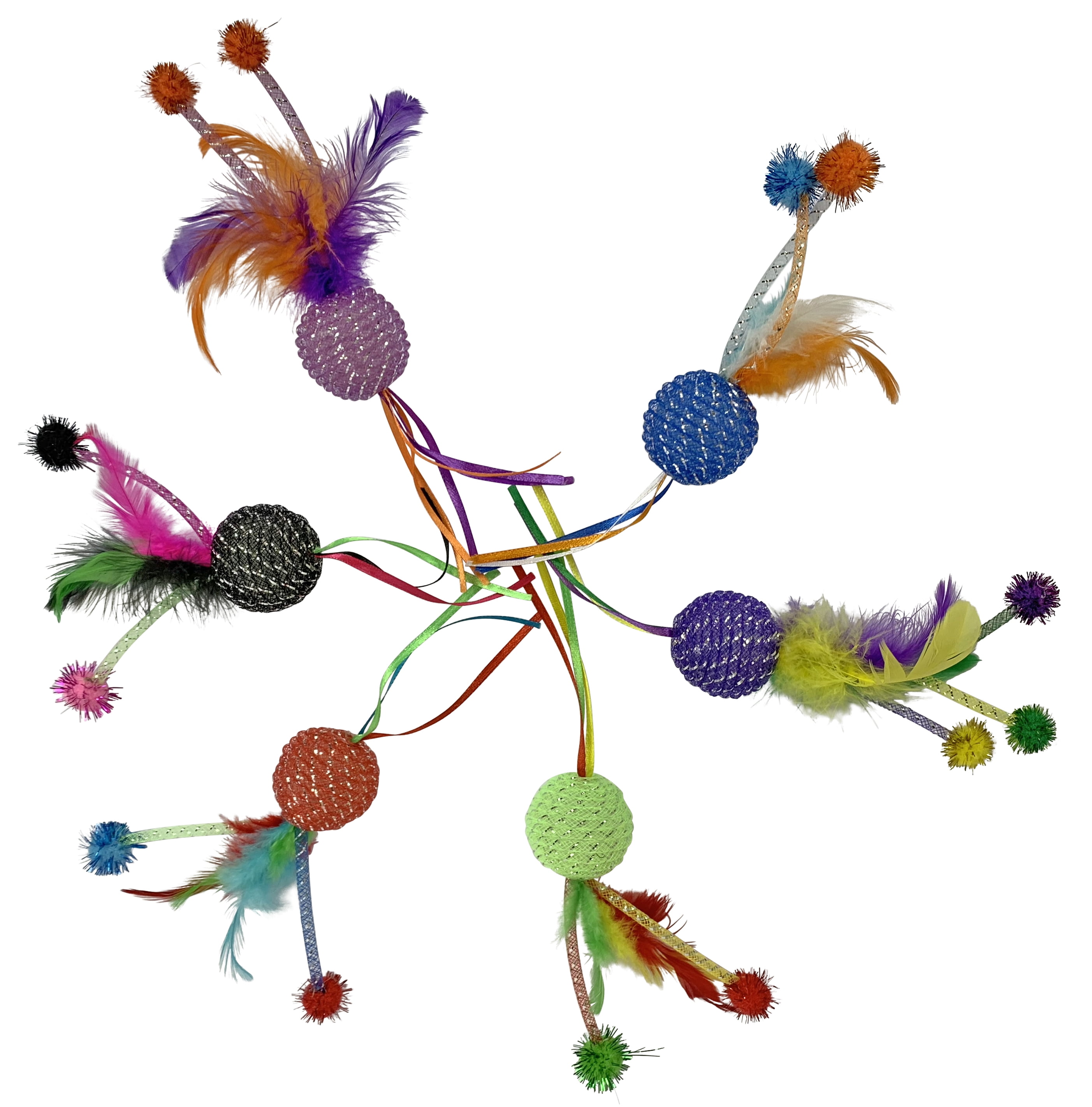 Multipet Feather Mesh Ball Rattler Cat Toy, Color May Vary