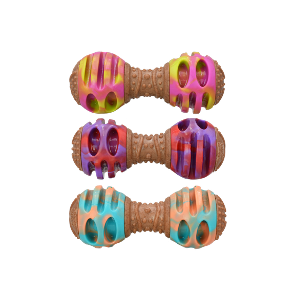Multipet Giggle Chew Dumbbell Dog Toy, 5.5", Assorted Colors