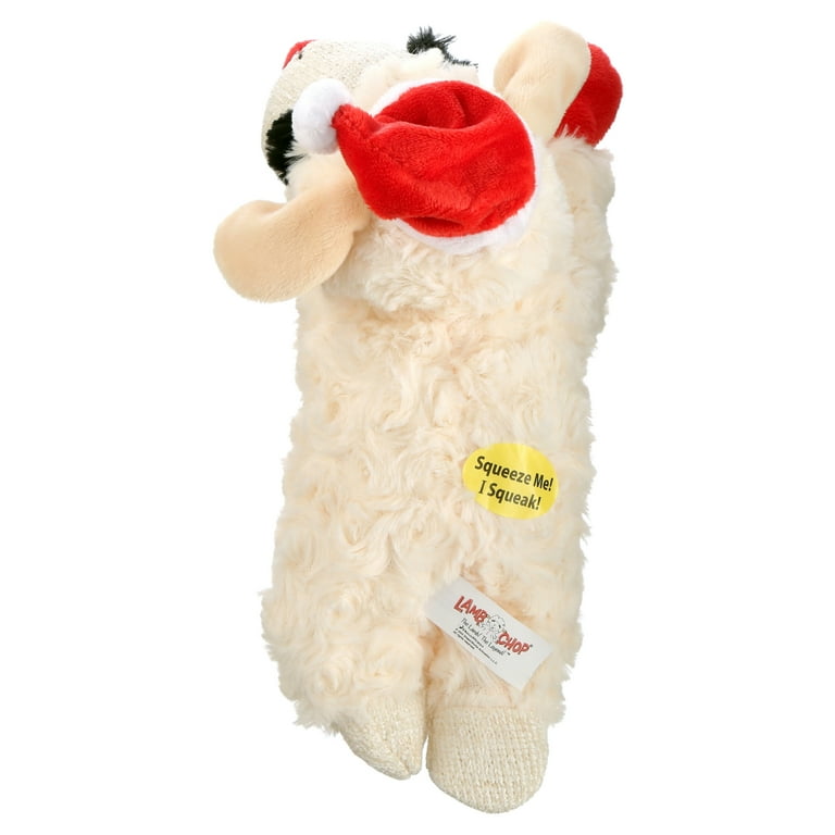 Multipet Holiday Lamb Chop with Santa Hat Plush Dog Toy, Medium