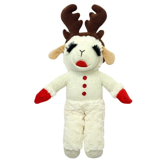 Multipet Holiday Standing Lamb Chop with Antlers Plush Dog Toy, Medium