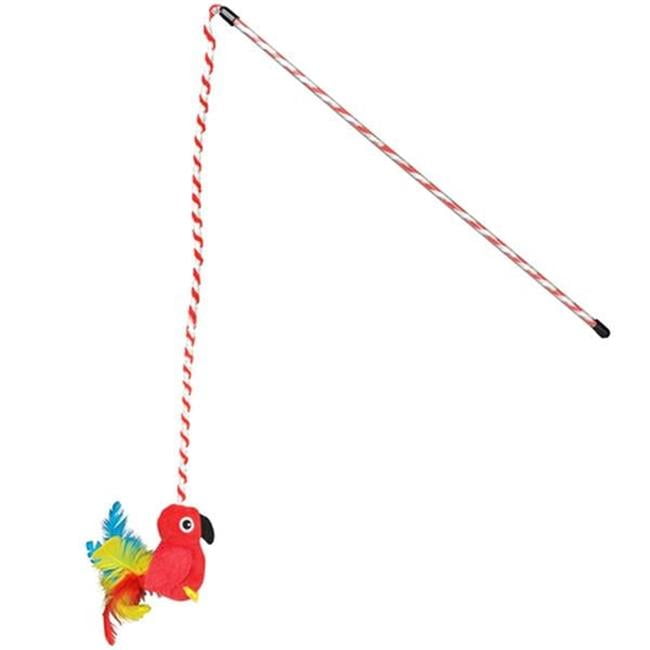 Multipet International  Margaritaville Red Bird Cat Wand Toy