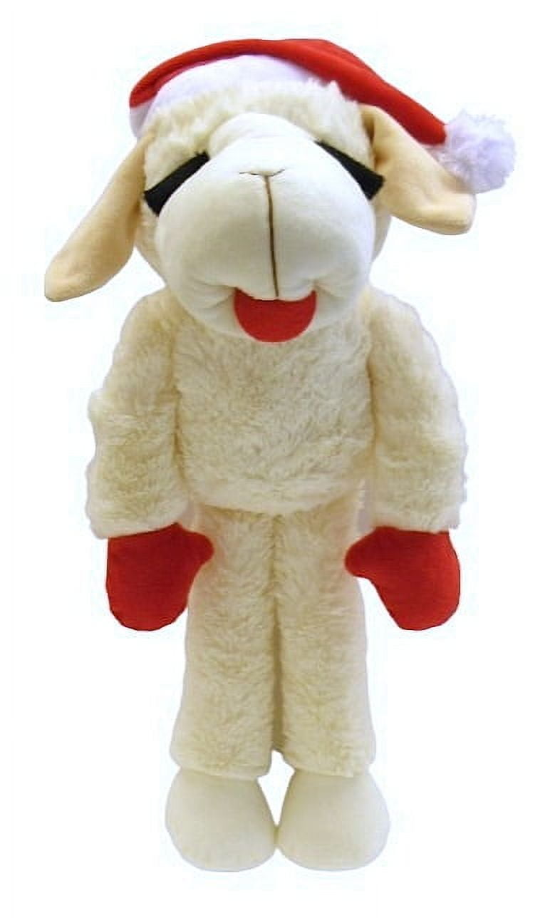 Multipet Jumbo Holiday Lamb Chop, Plush Dog Toy, White with Red Paws and Santa Hat, Squeaker, 19 inches
