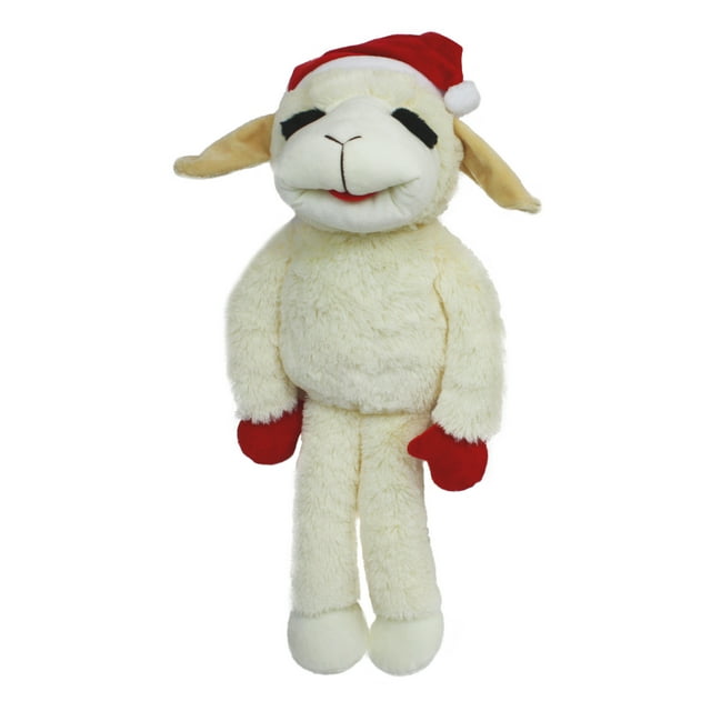 Multipet Jumbo Lamb Chop Dog Toy, White with Red Paws and Santa Hat