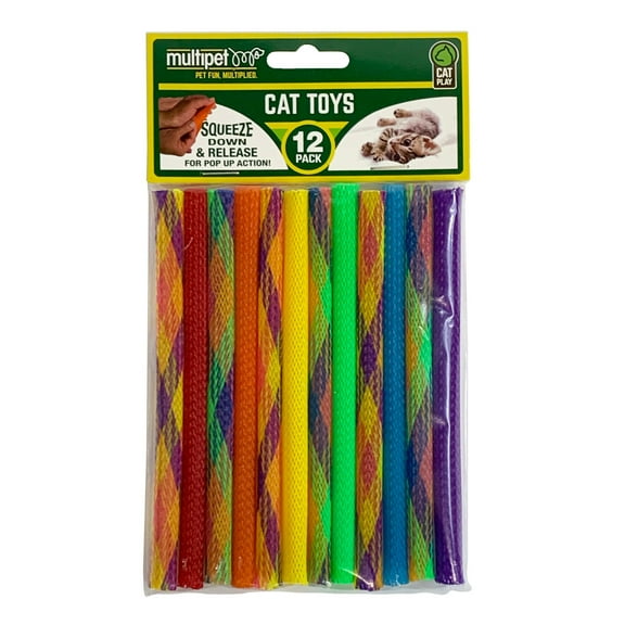 Multipet Kitty Straws 12 Pack Cat Toys, Assorted Bright Colors, 7 inches