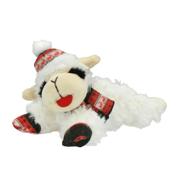 Multipet Lamb Chop Holiday Squeaky Plush Dog Toy with Nordic Hat & Scarf, Mini 6"