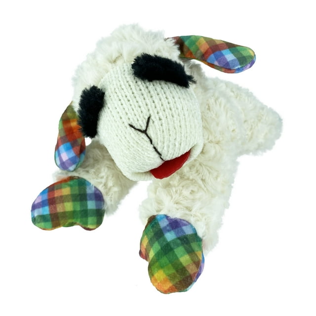 Multipet Lamb Chop Plush Dog Toy, Medium, 10.5", Plaid Ears and Paws