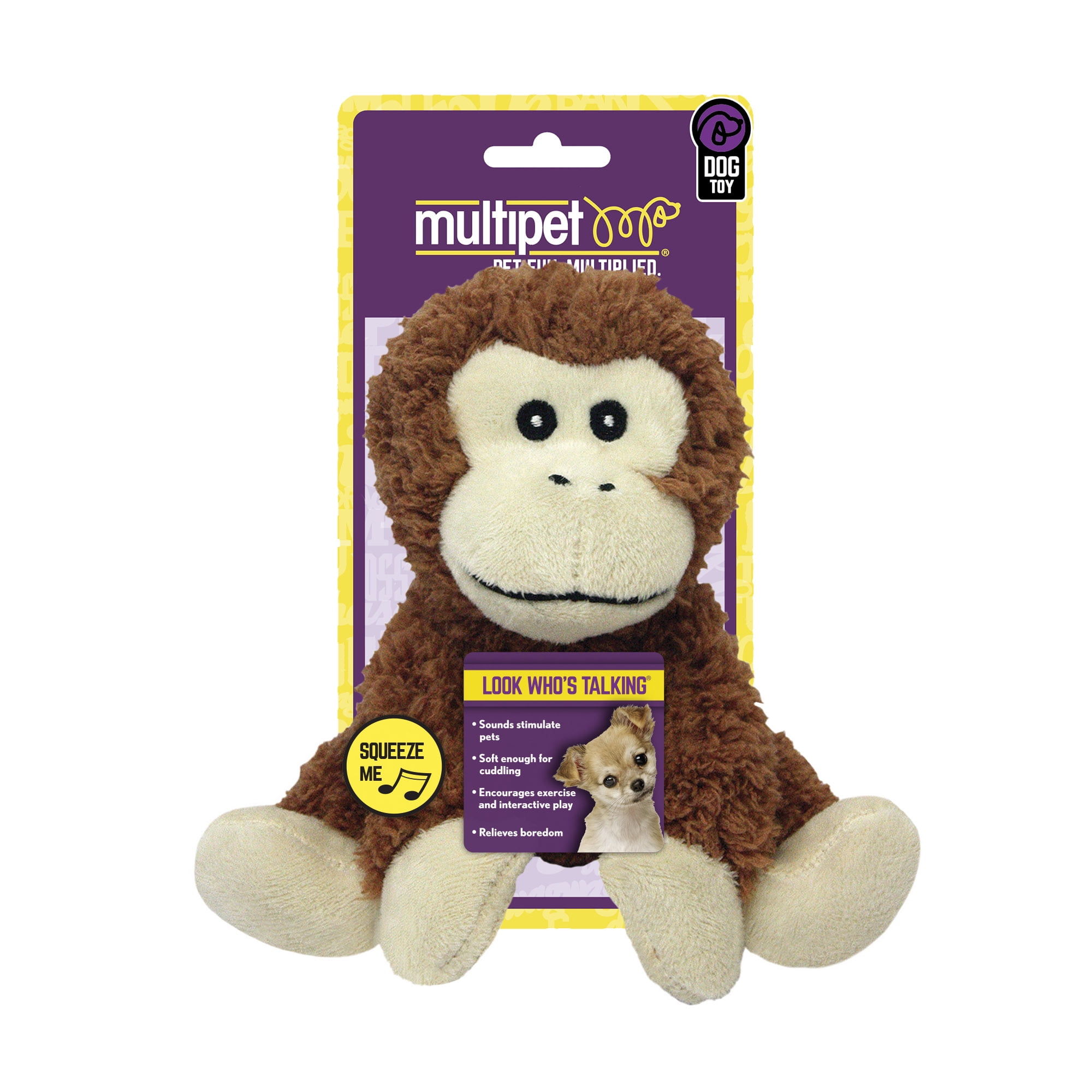 Woozapet Minimalist Squeaky Interactive Dog Toy Monkey