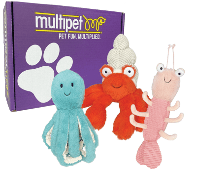 Multipet Margaritaville Coral Reefers Plush Dog Toy Box, 3 Pieces, Shrimp, Hermit Crab and Octopus