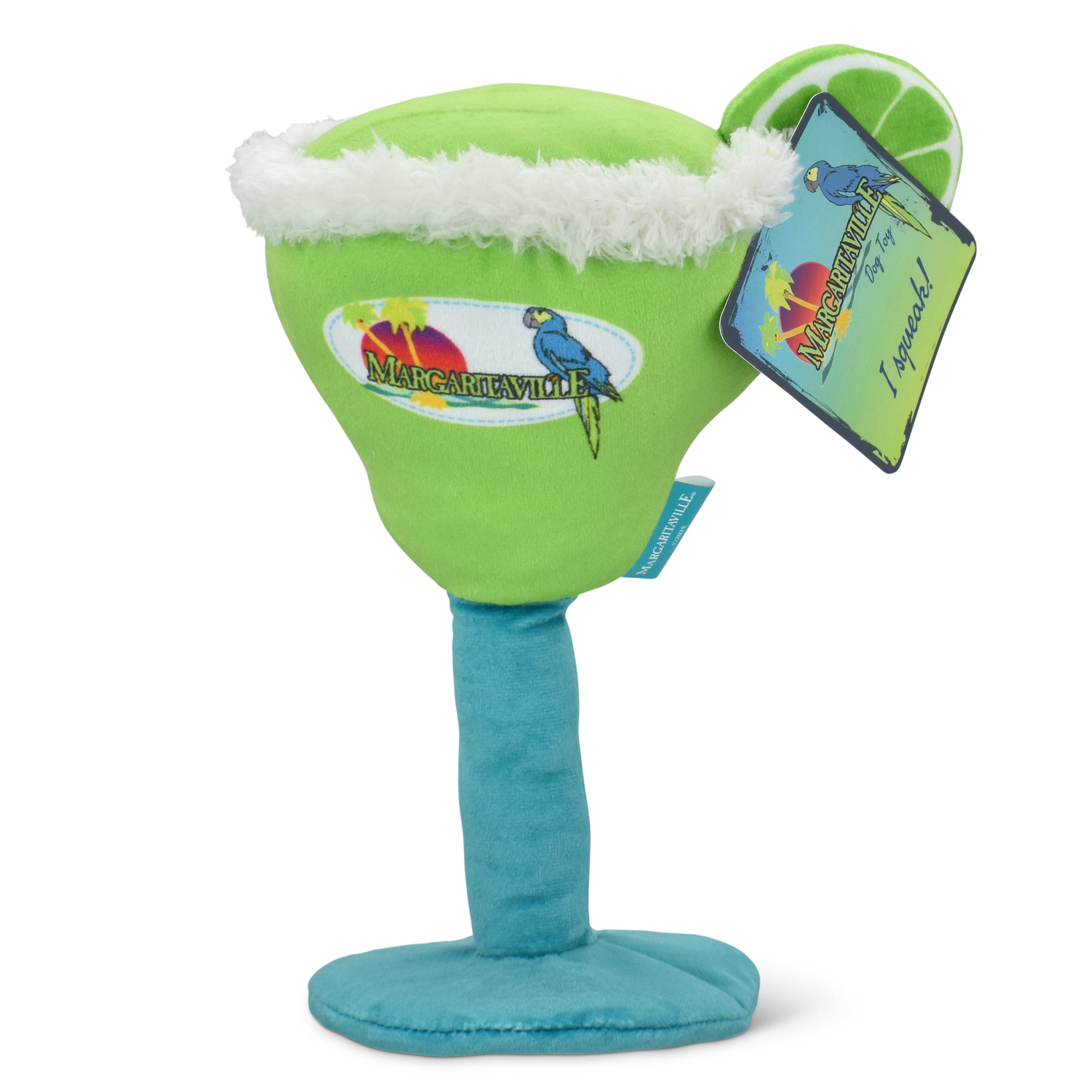 Multipet Margaritaville Margarita Glass, Plush Dog Toy, Squeaker and Crinkle Noise, Green and Blue