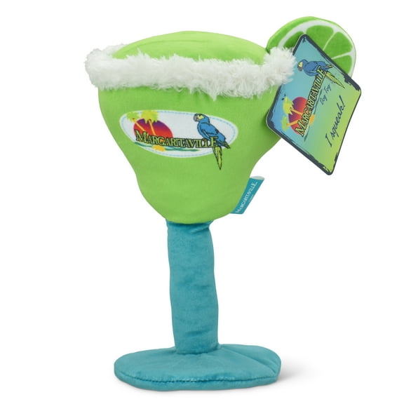 Multipet Margaritaville Margarita Glass, Plush Dog Toy, Squeaker and Crinkle Noise, Green and Blue