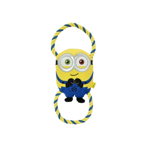 Multipet Minions Bob Plush and Rope Tug Dog Toy with Squeaker and Crinkle, Large