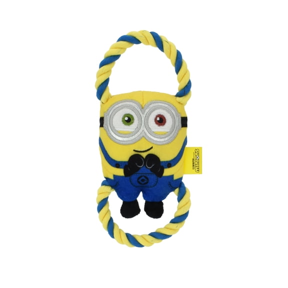 Multipet Minions Bob Plush and Rope Tug Dog Toy with Squeaker and Crinkle, Small