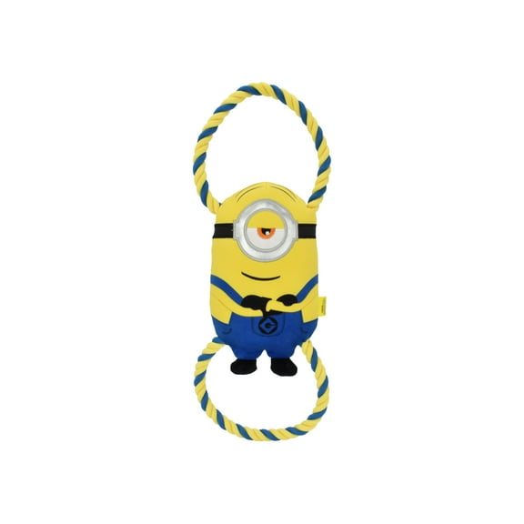 Multipet Minions Stuart Plush and Rope Tug Dog Toy with Squeaker and Crinkle, Large